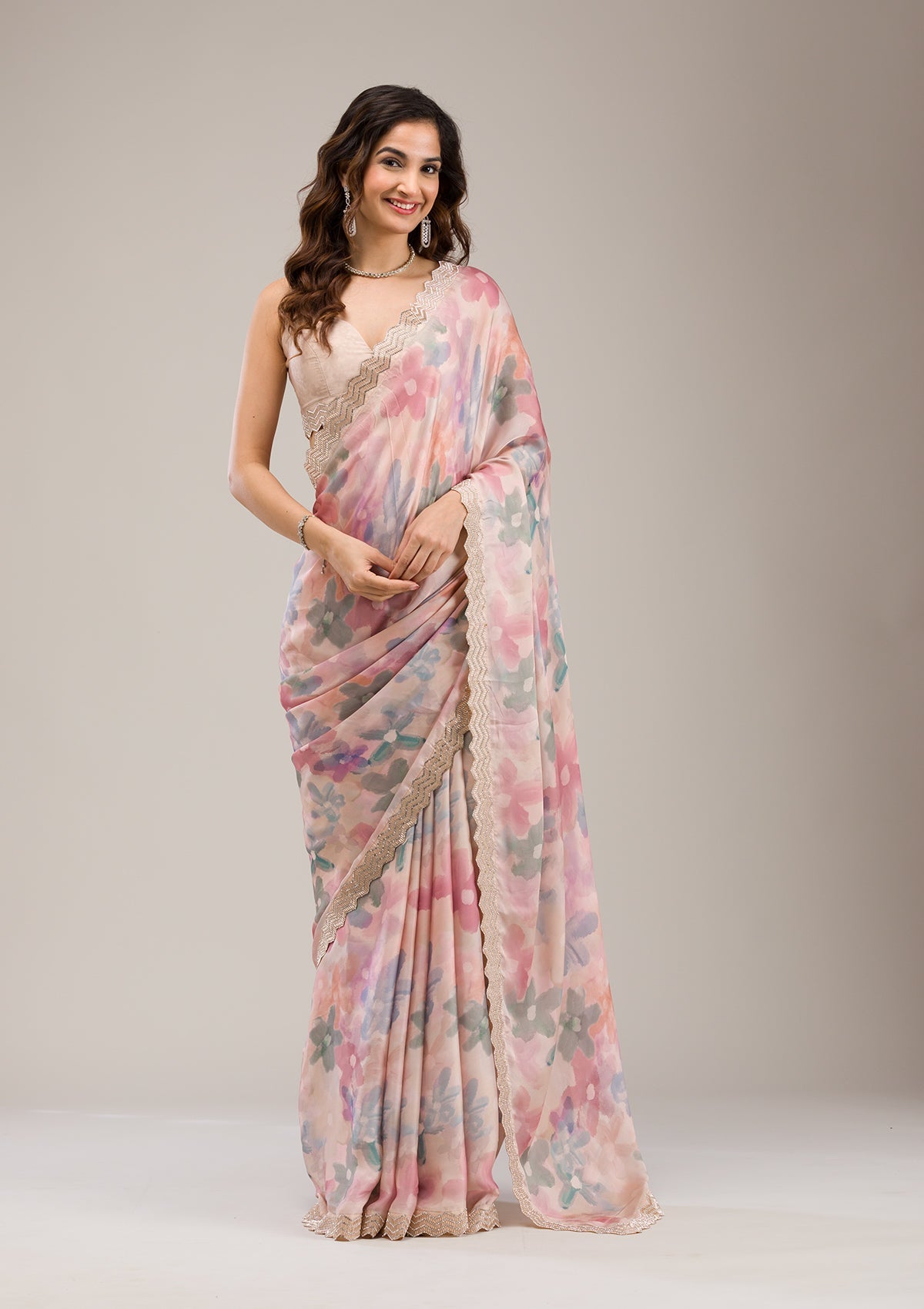 Women's Beige Stonework Georgette Saree
