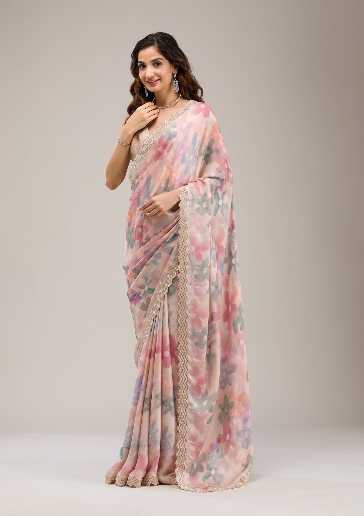 Women's Beige Stonework Georgette Saree