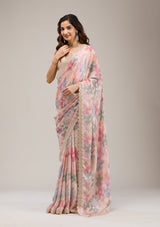 Women's Beige Stonework Georgette Saree