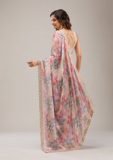 Women's Beige Stonework Georgette Saree