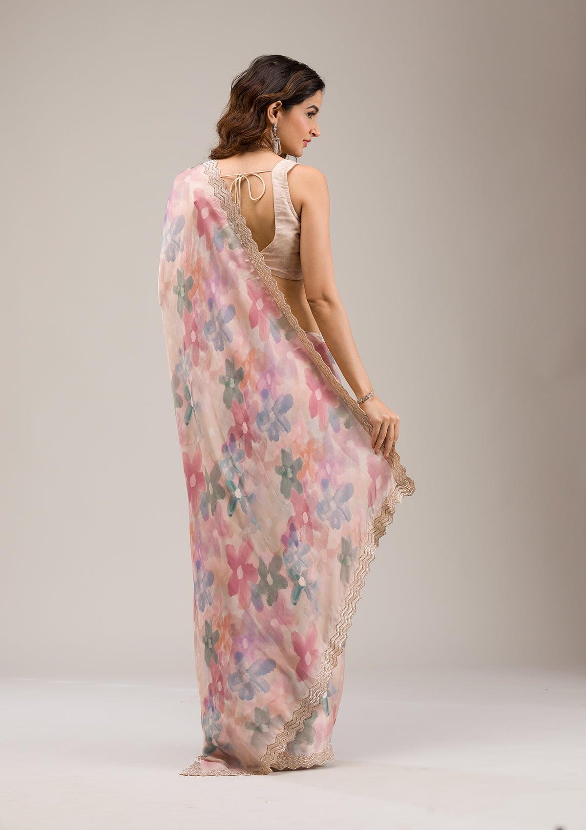 Women's Beige Stonework Georgette Saree