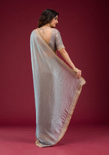 Women's Grey Threadwork Tissue Saree