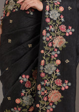 Women's Black Threadwork Tissue Saree