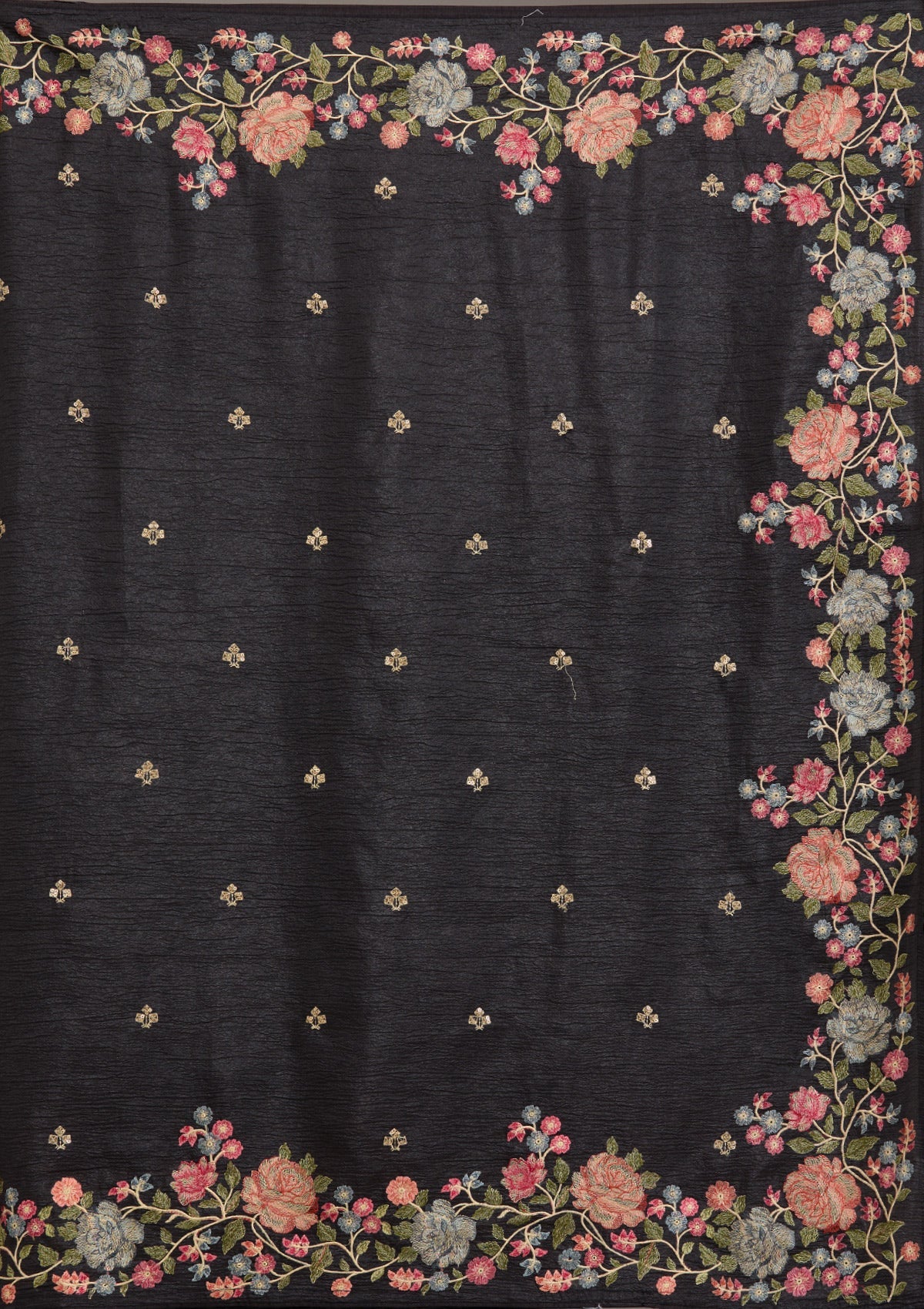 Women's Black Threadwork Tissue Saree