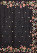 Women's Black Threadwork Tissue Saree