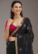 Women's Black Zariwork Tissue Saree