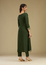 Women's Bottle Green Zariwork Semi Crepe Readymade Salwar Suit