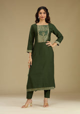 Women's Bottle Green Zariwork Semi Crepe Readymade Salwar Suit