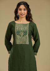 Women's Bottle Green Zariwork Semi Crepe Readymade Salwar Suit
