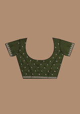 Women's Bottle Green Zariwork Soft Silk Saree