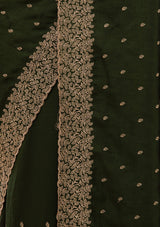 Women's Bottle Green Zariwork Soft Silk Saree