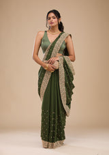 Women's Bottle Green Zariwork Soft Silk Saree