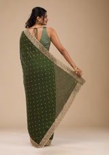 Women's Bottle Green Zariwork Soft Silk Saree