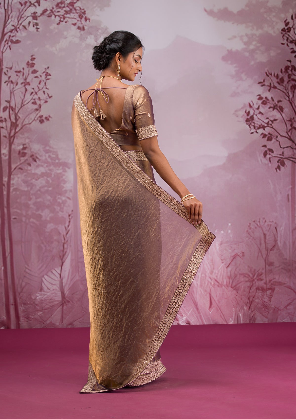 Women's Bronze Threadwork Tissue Saree