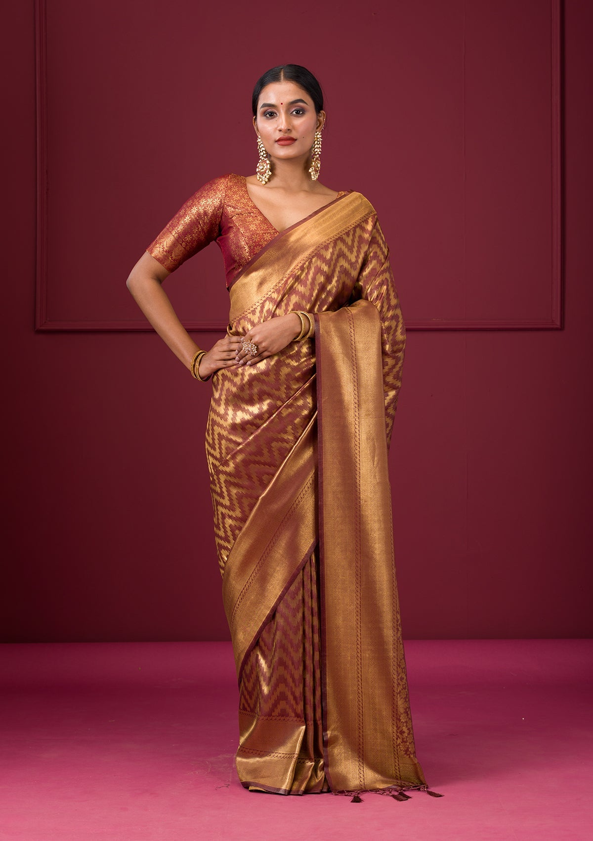 Women's Bronze Zariwork Soft Silk Saree