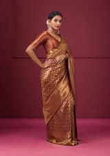 Women's Bronze Zariwork Soft Silk Saree