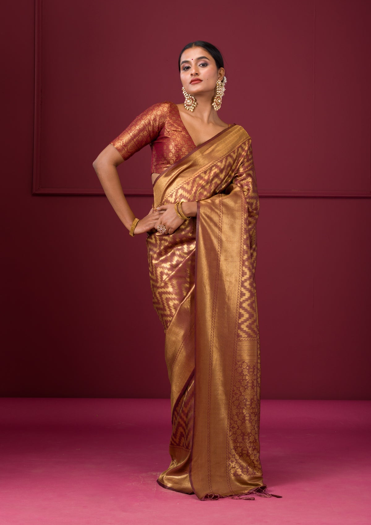 Women's Bronze Zariwork Soft Silk Saree