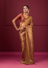 Women's Bronze Zariwork Soft Silk Saree
