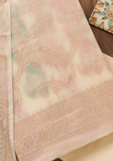 Women's Beige Zariwork Banarasi Unstitched Salwar Suit