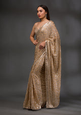 Women's Gold Sequins Georgette Saree