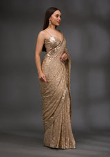 Women's Gold Sequins Georgette Saree