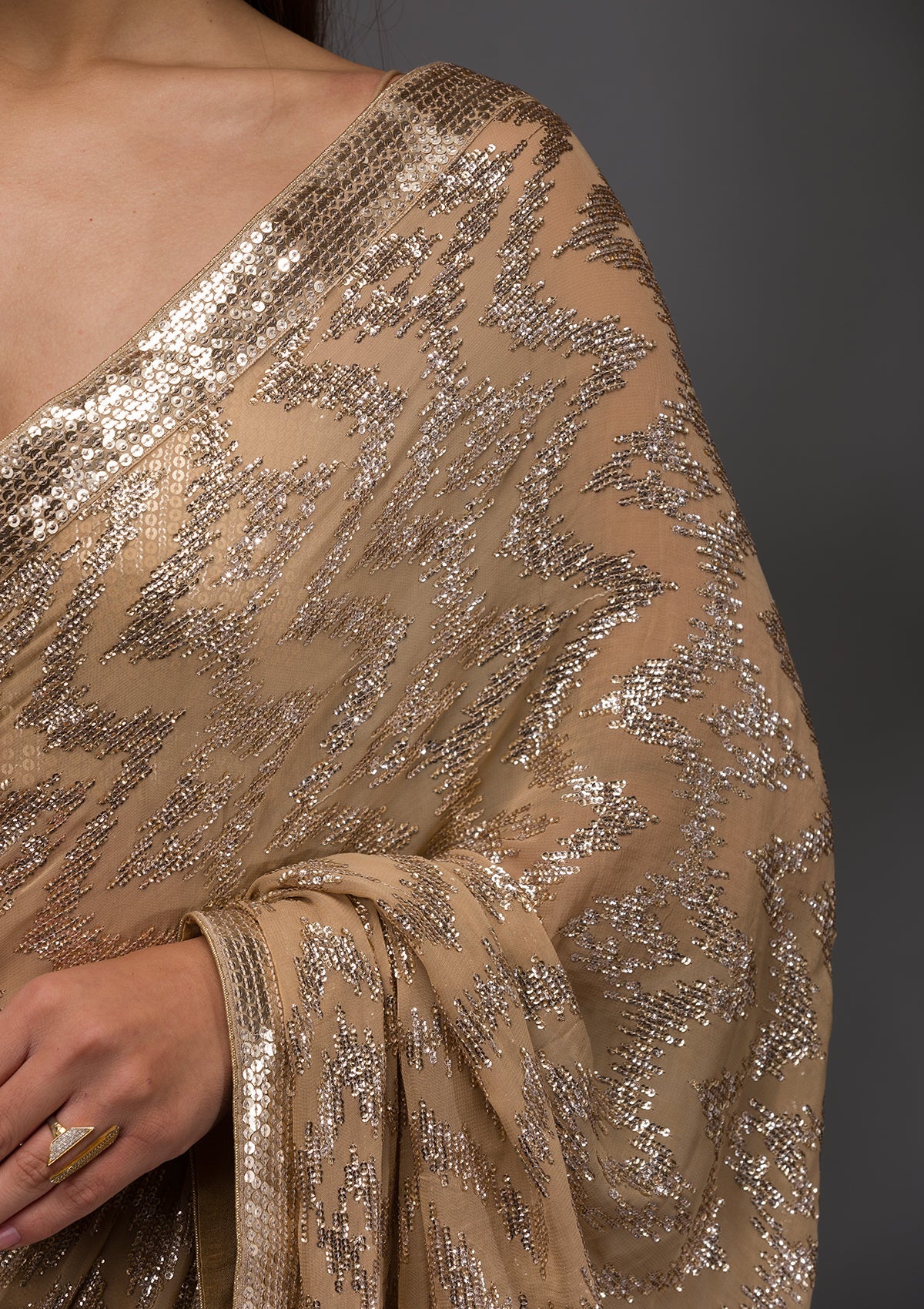 Women's Gold Sequins Georgette Saree