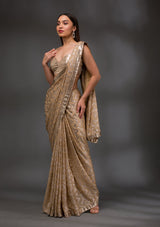 Women's Gold Sequins Georgette Saree