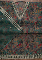 Women's Green Printed Organza Unstitched Salwar Suit