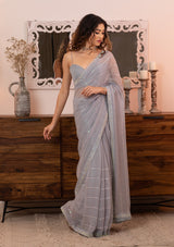 Women's Grey Sequins Chiffon Designer Saree