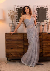 Women's Grey Sequins Chiffon Designer Saree