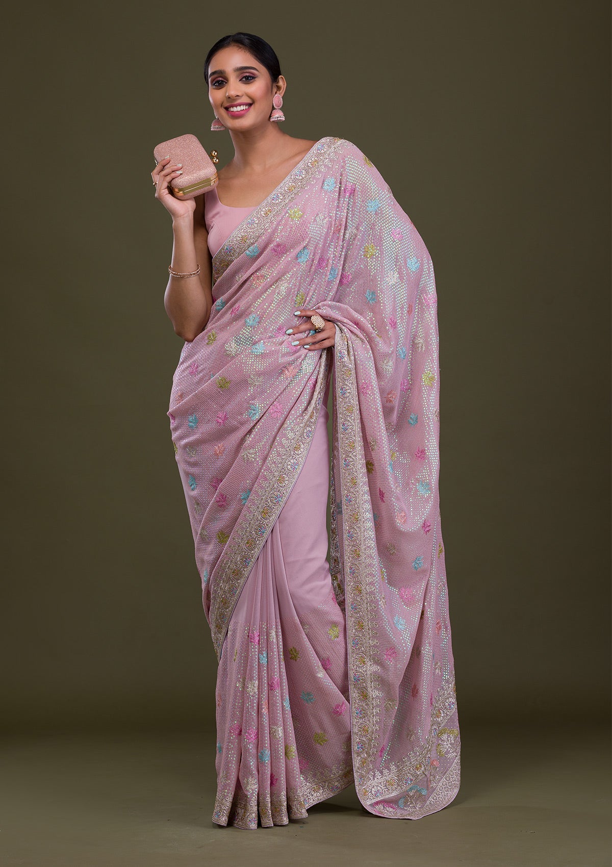 Women's Purple Sequins Georgette Saree