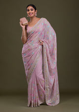 Women's Purple Sequins Georgette Saree