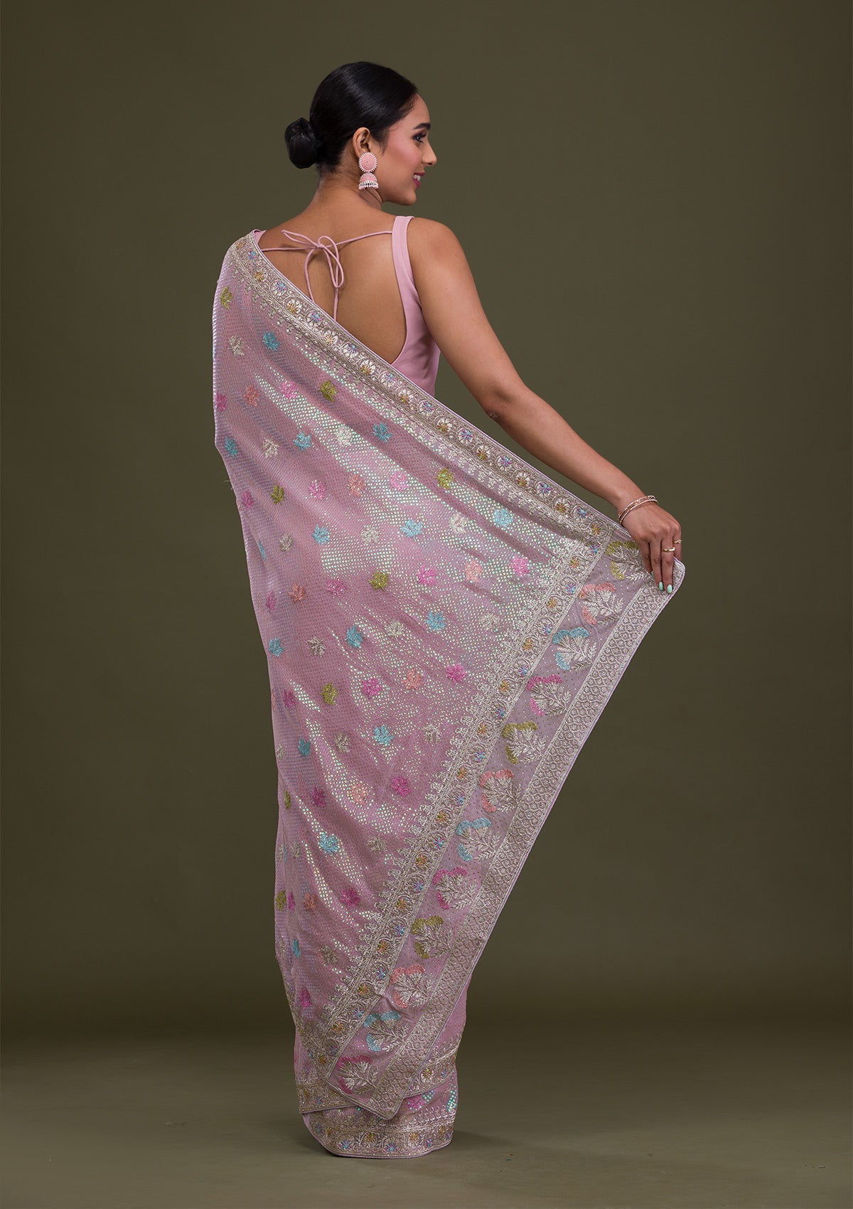 Women's Purple Sequins Georgette Saree