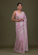 Women's Purple Sequins Georgette Saree