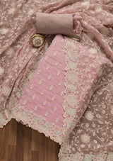 Women's Pink Sequins Organza Unstitched Salwar Suit