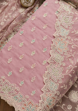 Women's Pink Sequins Organza Unstitched Salwar Suit