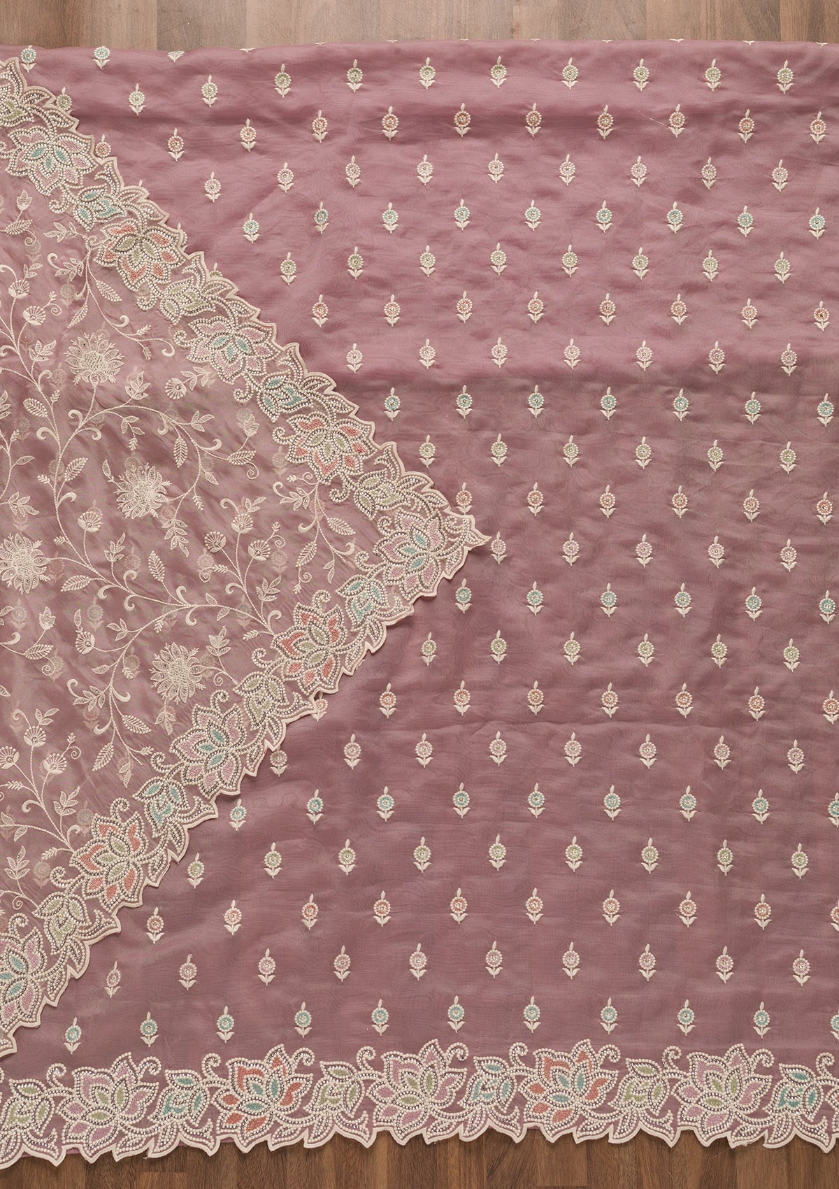 Women's Pink Sequins Organza Unstitched Salwar Suit