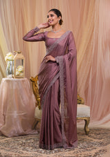 Women's Lavender Stonework Crepe Designer Saree