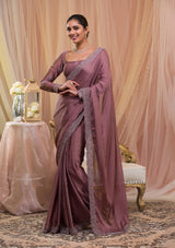 Women's Lavender Stonework Crepe Designer Saree