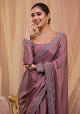 Women's Lavender Stonework Crepe Designer Saree