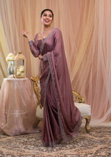 Women's Lavender Stonework Crepe Designer Saree