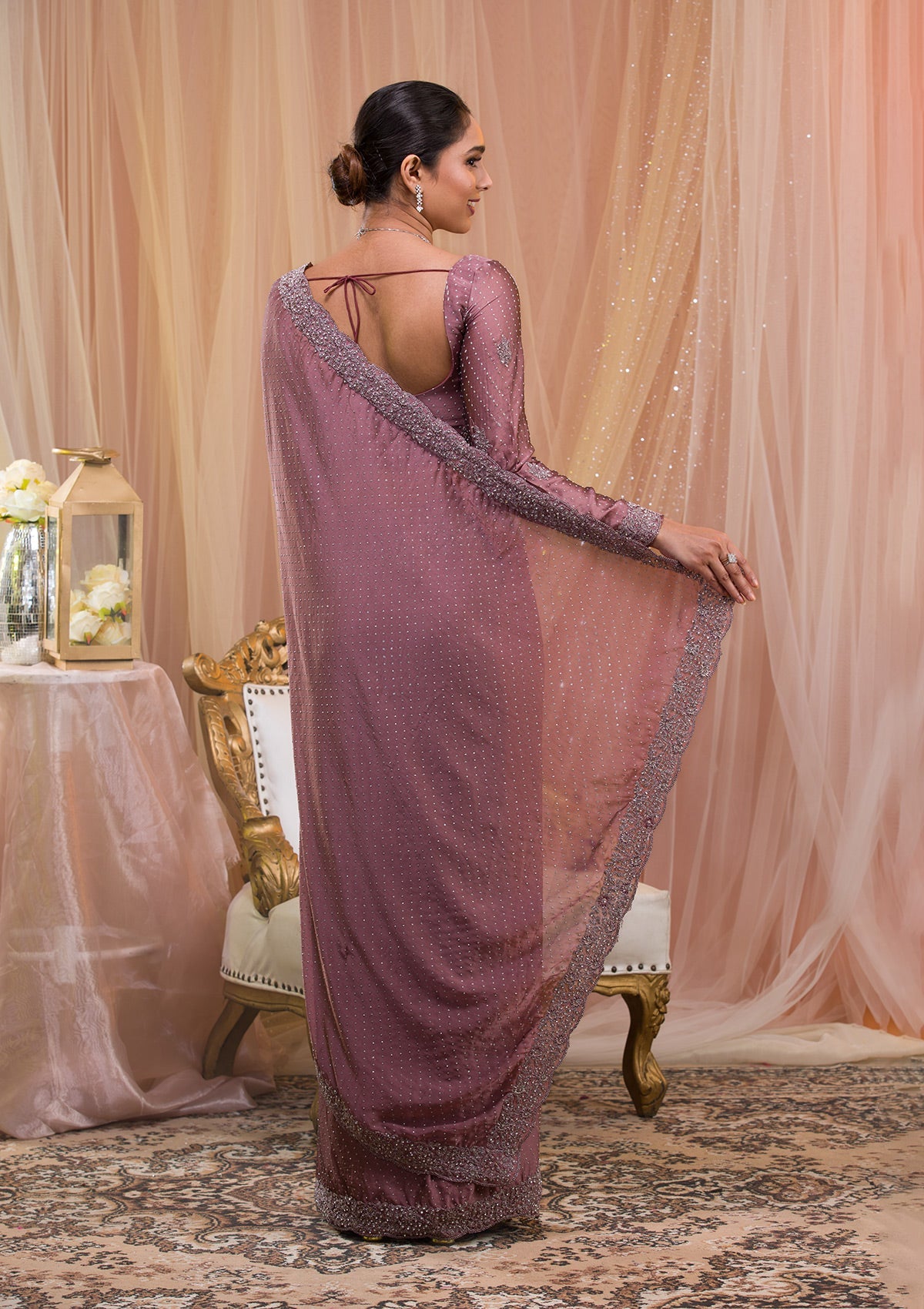 Women's Lavender Stonework Crepe Designer Saree