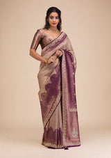 Women's Purple Stonework Soft Silk Saree