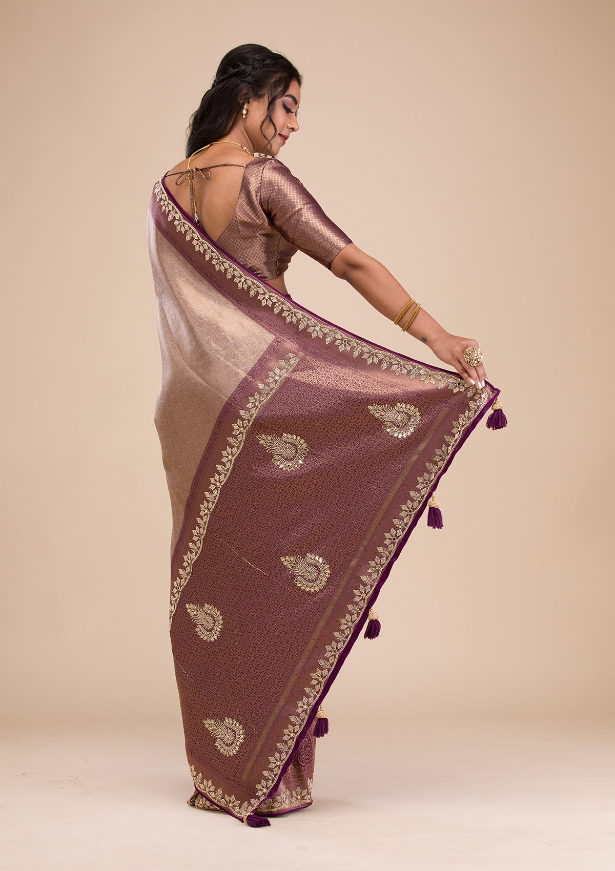 Women's Purple Stonework Soft Silk Saree