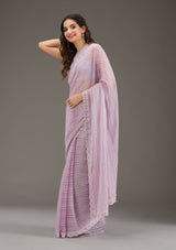 Women's Purple Swarovski Georgette Saree