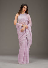 Women's Purple Swarovski Georgette Saree