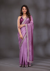 Women's Lavender Threadwork Raw Silk Saree