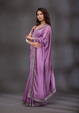 Women's Lavender Threadwork Raw Silk Saree