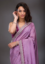 Women's Lavender Threadwork Raw Silk Saree