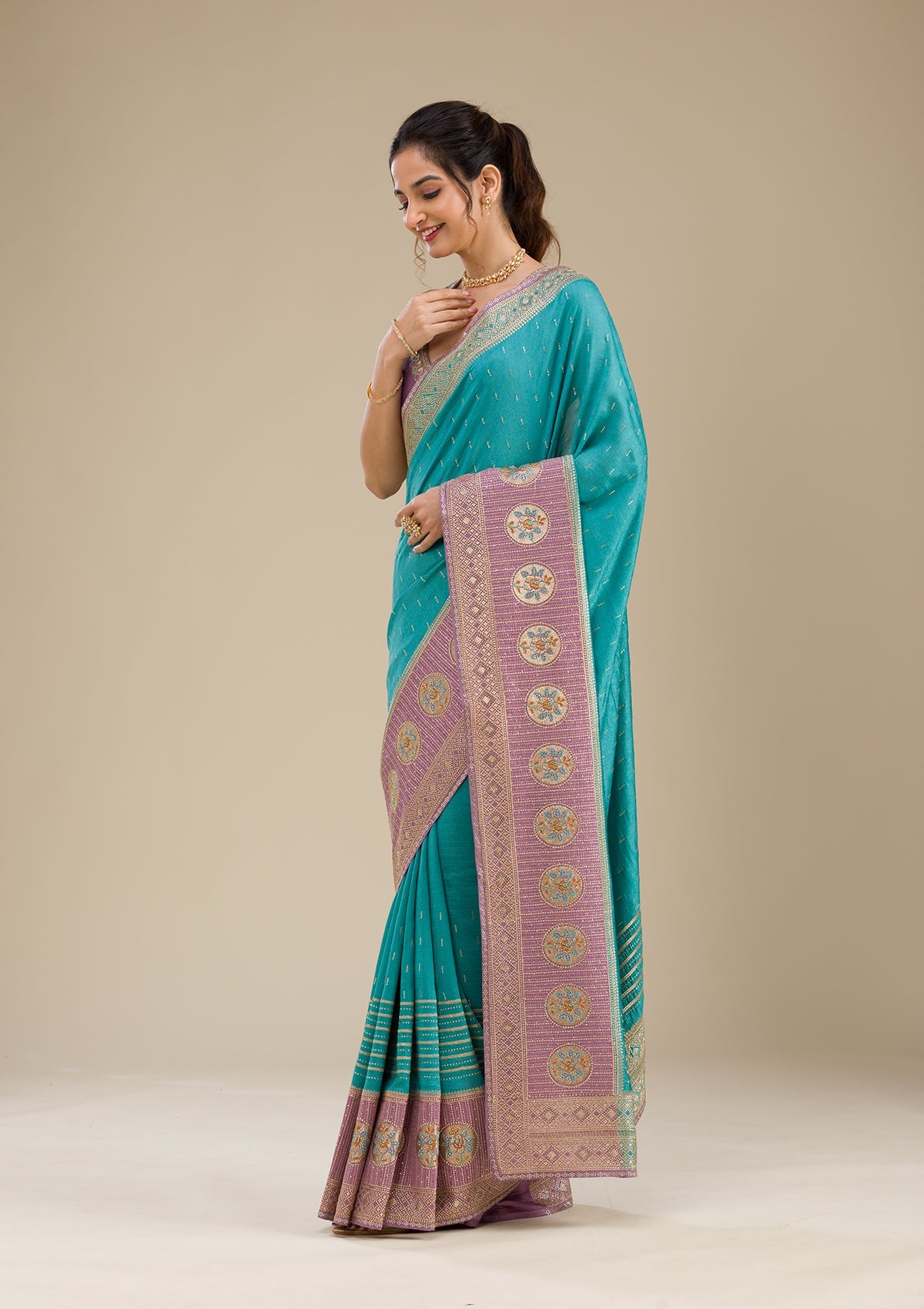 Women's Lavender Zariwork Art Silk Saree